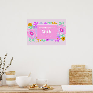 50. Geburtstag pink moderne süße florale chic Name Poster