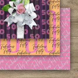 50. Geburtstag Pink Orange Typografy Numbers Geschenkpapier Set
