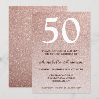 50. Geburtstag Pink Rose Gold Glitzer Sparkle Ombr Einladung