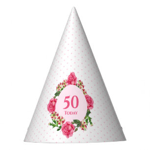 50. Geburtstag Pink Rose Rose Red Petunias Polka Partyhütchen