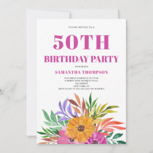 50. Geburtstag Pink Tropical Floral  Einladung