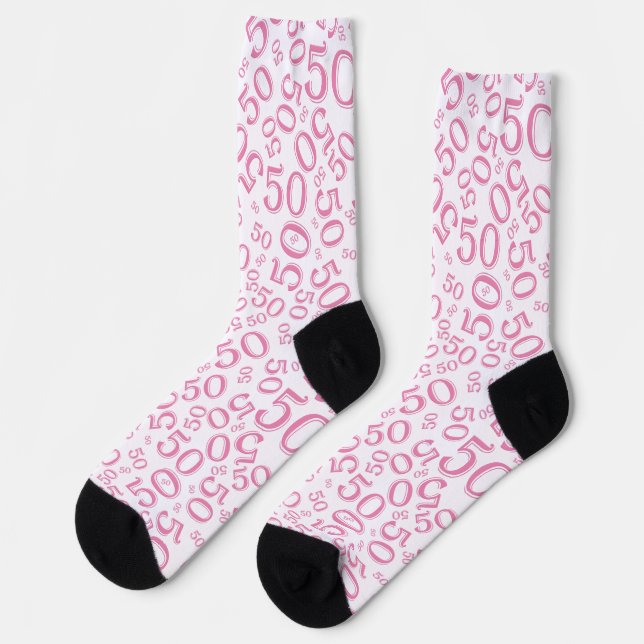50. Geburtstag Pink Zufallszahlenmuster Socken (Linkes Detail)