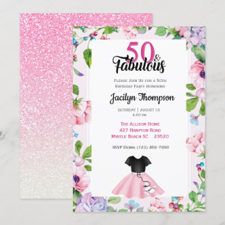 50. Geburtstag Poodle Skirt-Fabulous 50er Glitzer Einladung