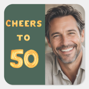 50. Geburtstag Prost auf 50 grüne goldene Ballons Quadratischer Aufkleber