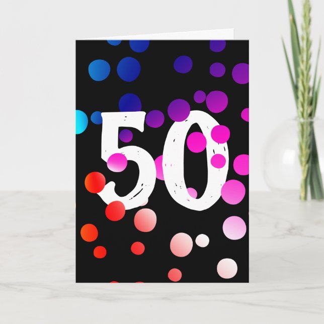50. Geburtstag Rainbow Dots auf Black Karte (Vorderseite)