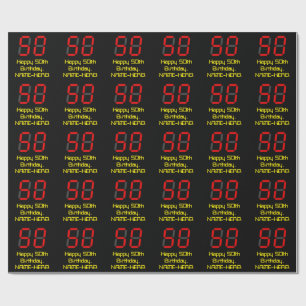 50. Geburtstag: Red Digital Clock Style "50" + Nam Geschenkpapier