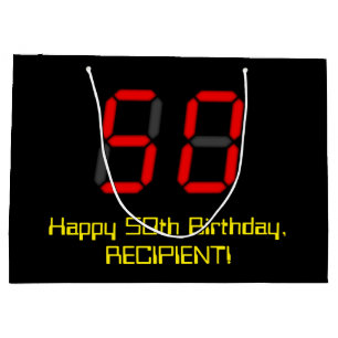 50. Geburtstag: Red Digital Clock Style "50" + Nam Große Geschenktüte