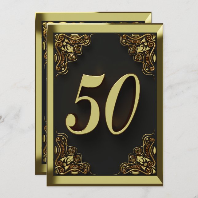 50. Geburtstag Regal Gold Gruß oder Einladung (Vorne/Hinten)