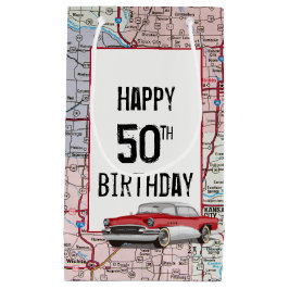 50. Geburtstag Retro Buick auf Karte Kleine Geschenktüte