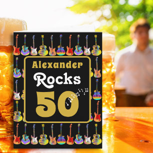 50. Geburtstag Retro Groovy Gitarre Personalisiert Karte