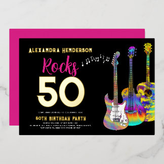 50. Geburtstag Rocks 50 Party Rosa Folieneinladung
