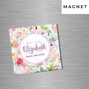 50. Geburtstag romantische, wasserfarbene, rosa Fl Magnet
