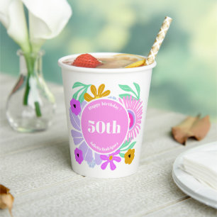 50. Geburtstag rosa floral romantische süße Party Pappbecher