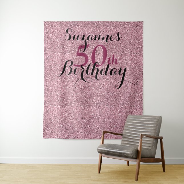 50. Geburtstag Rosa Glitzer Party jedes Alters Wandteppich (Beispiel)