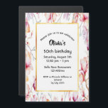 50. Geburtstag rosa Magnolienfloralen weißes Gold Magneteinladung<br><div class="desc">Zweige mit rosa,  lila,  pfirsichfarbenen und goldenen magnolischen Blume. Mit einem Imitat Goldrahmen. Eleganter weißer Hintergrund. Eine mädchenhafte,  weibliche und elegante Einladung für eine 50-jährige Frau. Schwarze Buchstaben. Eine Magnet-Einladung für eine 50. Geburtstagsparty kann auch als Save the Date Erinnerung für Ihre Gäste genutzt werden!</div>