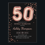 50. Geburtstag - Rose Gold Balloons Black Einladung<br><div class="desc">50. Geburtstagsfeier Einladung. Elegantes Design in Imitate Glitzer Rose Gold und Schwarz. Die Einladungs-Karte verfügt über Rose Gold Nummer 50 Ballons und Skript-Schriftart. Ideal für eine stilvolle Feier. Nachricht,  wenn du ein Alter brauchst.</div>