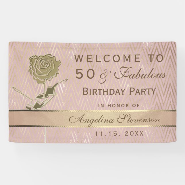 50. Geburtstag Rose Gold Glitzer Blume Banner (Horizontal)