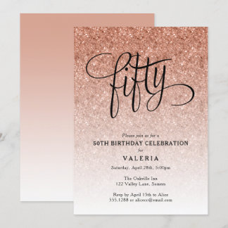 50. Geburtstag Rose Gold Glitzer Einladung