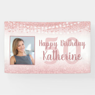 50. Geburtstag Rose Gold Glitzer Lights Foto Banner