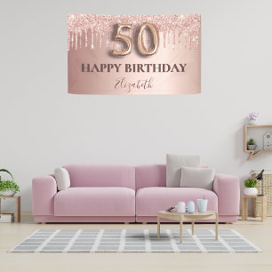 50. Geburtstag Rose Gold Glitzer Rosa Ballon Stil Banner