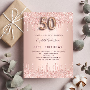 50. Geburtstag Rose Gold Glitzer Rosa Luxus Einladungspostkarte