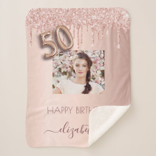 50. Geburtstag Rose Gold Glitzer Schwarz Name Foto Sherpadecke