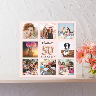 50. Geburtstag Rose Gold rosa Custom Foto Collage Künstlicher Leinwanddruck