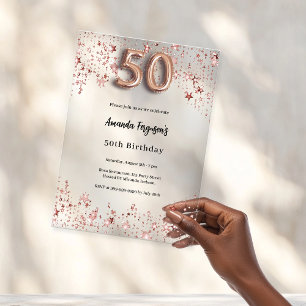 50. Geburtstag Rose goldene Sterne klares Party Acryleinladungen