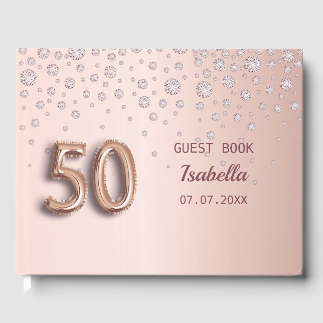 50. Geburtstag Rose Goldpuderdiamanten Gästebuch (Vorderseite)