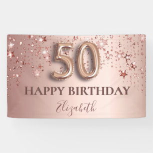 50. Geburtstag Rose goldrosa Sterne Ballonskript Banner
