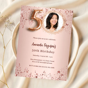 50. Geburtstag Rose Goldstar Foto Einladung