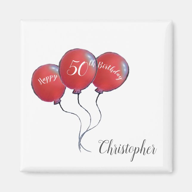 50. Geburtstag roter Ballonmagnet Magnet (Vorne)