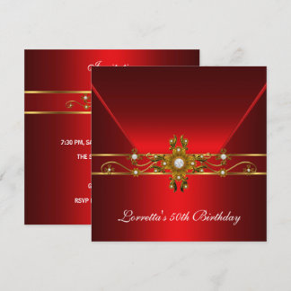 50. Geburtstag Royal Red Elegant Gold Jewel Einladung