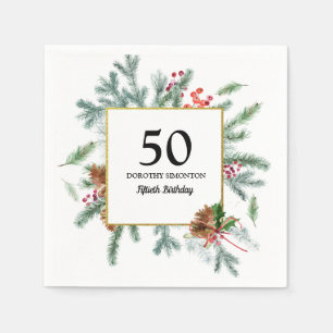 50. Geburtstag Rustikale Wintergrün Roter Bow Serviette