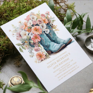 50. Geburtstag Rustikales Cowgirl Boots Blume Einladung