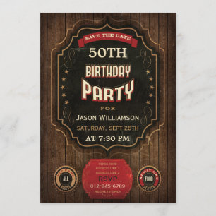 50. Geburtstag Save the Date Chalkboard & Holz