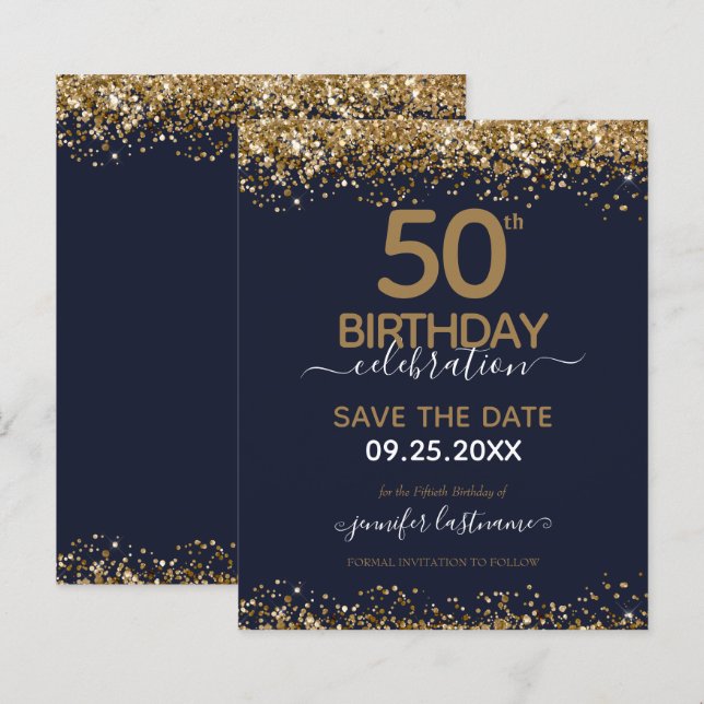 50. Geburtstag Save the Date Einladung (Vorne/Hinten)