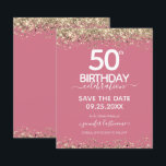 50. Geburtstag Save the Date Einladung<br><div class="desc">Eleganter Imitat Gold Glitzer mit schimmernden Konfetti Highlights auf der Ober- und Untergrenze. Alle Texte sind individuell einstellbar und lassen sich für Ihr eigenes Party leicht ändern. Großartiges elegantes 50. Geburtstagsgeschmacksdesign.</div>
