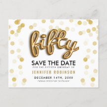 50. Geburtstag Save the Date Gold Balloons Glitzer