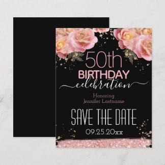 50. Geburtstag Save the Date rosa Blumenbudget