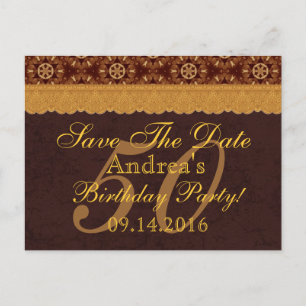 50. Geburtstag Save the Date Schokolade Gold Lace Ankündigungspostkarte