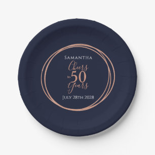 50. Geburtstag Schreit zu 50 Jahren Navy Rose Gold Pappteller