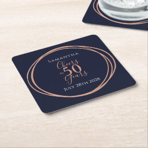 50. Geburtstag Schreit zu 50 Jahren Navy Rose Gold Rechteckiger Pappuntersetzer
