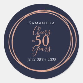 50. Geburtstag Schreit zu 50 Jahren Navy Rose Gold Runder Aufkleber