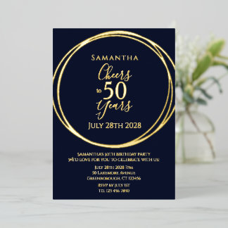 50. Geburtstag Schreit zu 50 Jahren Party Navy Gol Folieneinladung
