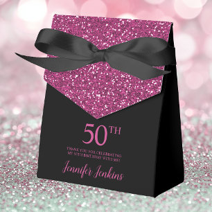 50. Geburtstag Schwarz Heißrosa Glitter Dankeschön Geschenkschachtel
