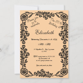 50. Geburtstag Schwarz & Pfirsichblüte Einladung