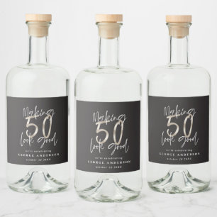 50. Geburtstag schwarz silberner, moderner Labrado Alkoholflaschenetikett