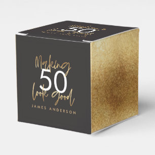 50. Geburtstag schwarz und gold schlicht elegante  Geschenkschachtel