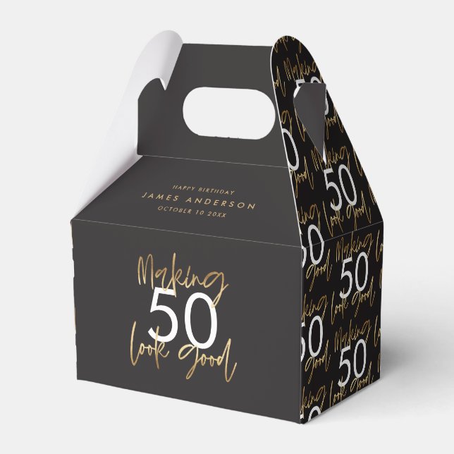 50. Geburtstag schwarz und gold schlicht elegante  Geschenkschachtel (Vorderseite)